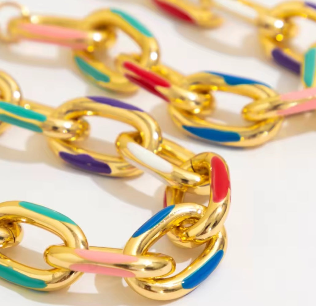 Bohemian colorful cross chain & bracelet