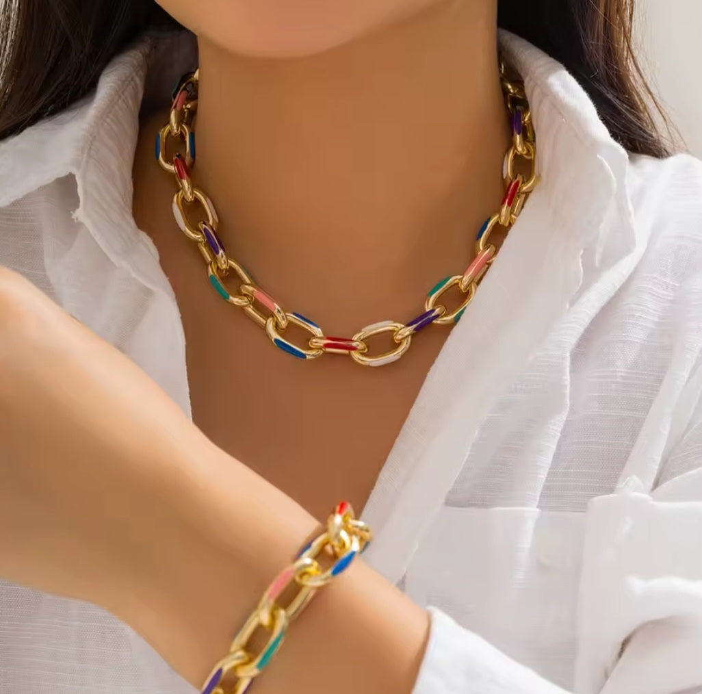 Bohemian colorful cross chain & bracelet