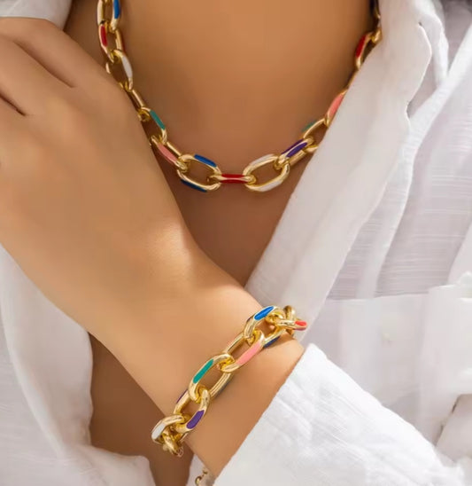 Bohemian colorful cross chain & bracelet